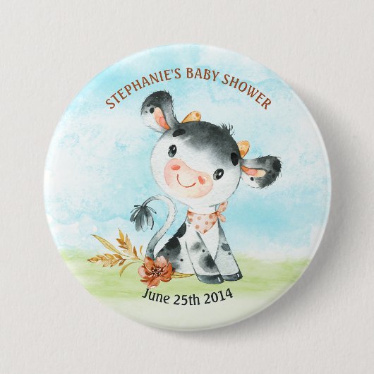 Waterverf Koe Baby shower Boerderij Ronde Button 7,6 Cm (Voorkant)