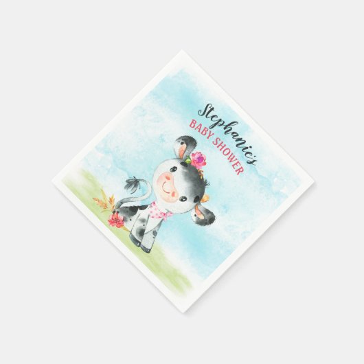 Waterverf Koe Baby shower Boerderij Servet (Hoek)