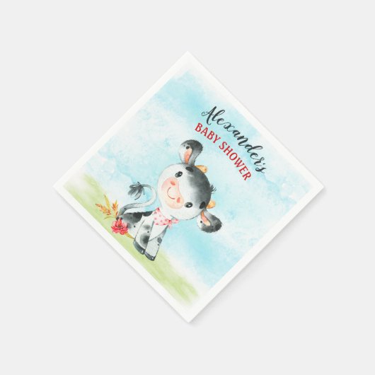 Waterverf Koe Baby shower Boerderij Servet (Hoek)