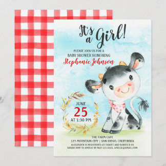 Waterverf Koe Baby shower Boerderij Uitnodiging