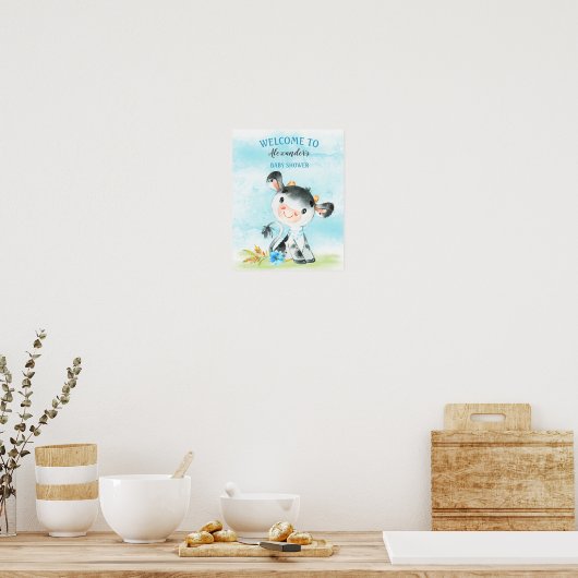 Waterverf Koe Baby shower FarmBaby Shower Poster (Keuken)