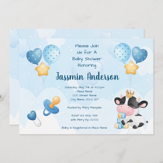 Waterverf Koe Baby shower Kaart (Voorkant / Achterkant)