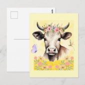 Waterverf Koe Bloemen in een weide Briefkaart (Voorkant / Achterkant)