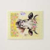 Waterverf Koe Bloemen in een weide Legpuzzel (Horizontaal)