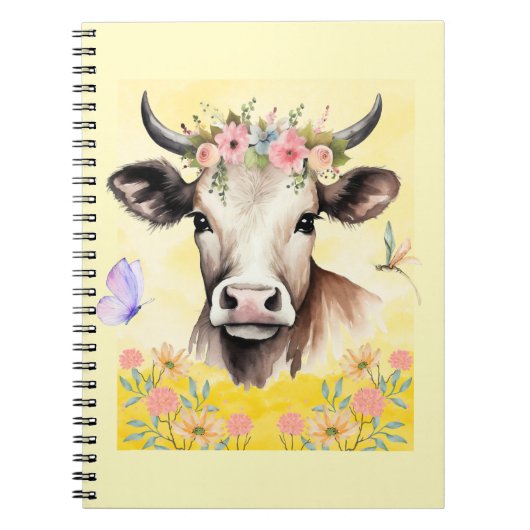 Waterverf Koe Bloemen in een weide Notitieboek (Voorkant)