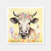 Waterverf Koe Bloemen in een weidepapier Servet (Voorkant)