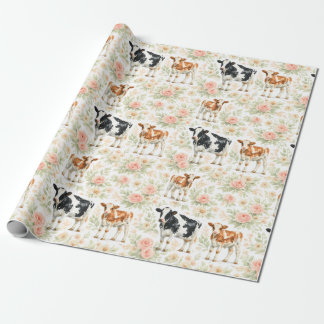 Waterverf Koe Bloemige Baby Shower Kalf Cadeaupapier