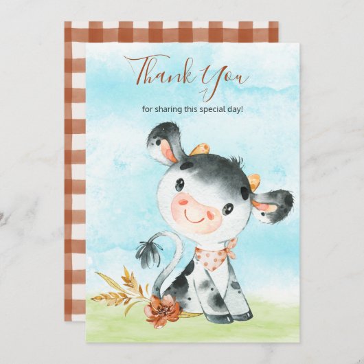 Waterverf Koe Boerderij dank u Bedankkaart (Voorkant / Achterkant)