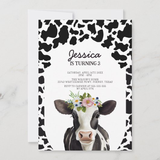 Waterverf Koe Boerderij Verjaardagsfeest Kaart (Voorkant)