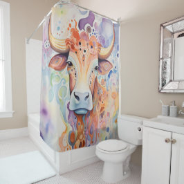 Waterverf Koe Bubble Soft Douchegordijn