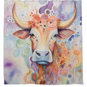 Waterverf Koe Bubble Soft Douchegordijn (Voorkant)