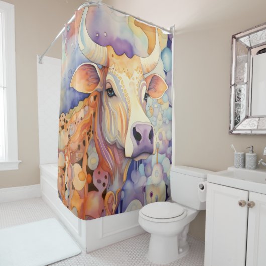 Waterverf Koe Bubble Soft Douchegordijn (In situ)