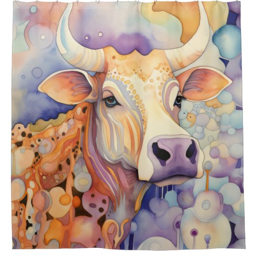 Waterverf Koe Bubble Soft Douchegordijn (Voorkant)