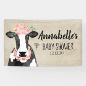 Waterverf Koe Floral Boerderij Baby shower Spandoek (Horizontaal)