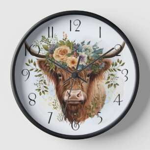 Waterverf Koe Floral Highland