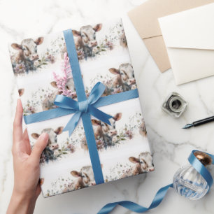 Waterverf Koe in bloemen Cadeaupapier