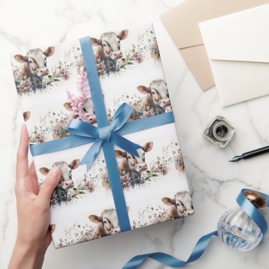 Waterverf Koe in bloemen Cadeaupapier (Geschenken)