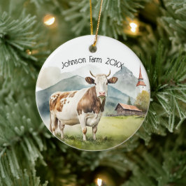 Waterverf Koe in Mountain Valley Keramisch Ornament
