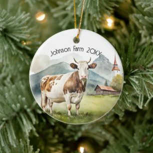 Waterverf Koe in Mountain Valley Keramisch Ornament