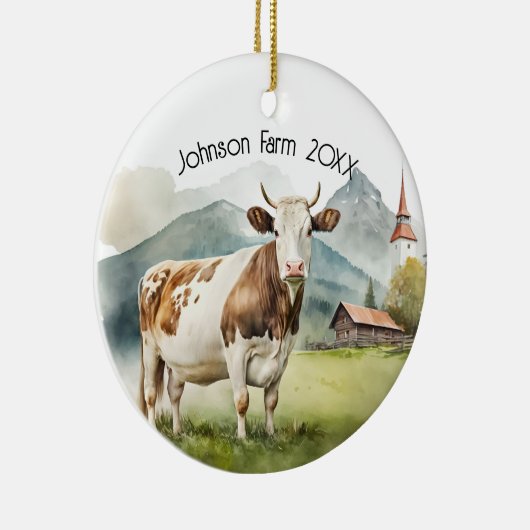 Waterverf Koe in Mountain Valley Keramisch Ornament (Rechts)