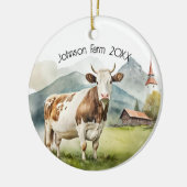 Waterverf Koe in Mountain Valley Keramisch Ornament (Links)