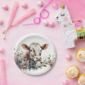 Waterverf Koe in wilde bloemen Papieren Bordje (Feest)