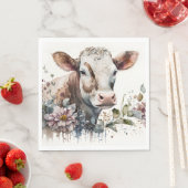 Waterverf Koe in wilde bloemen Servet (Insitu)