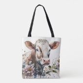 Waterverf Koe in wilde bloemen Tote Bag (Achterkant)