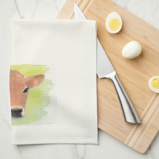 Waterverf Koe keukenhanddoek (Quarter Fold)