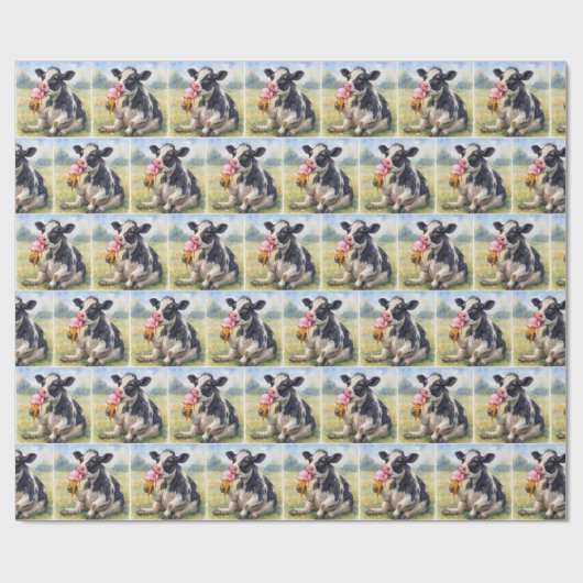 Waterverf Koe likken van een ijskegel Cadeaupapier (Vlak)