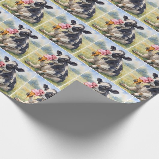 Waterverf Koe likken van een ijskegel Cadeaupapier (Hoek)