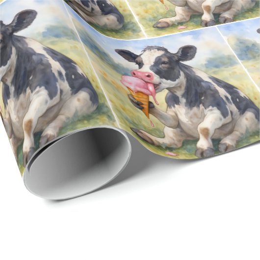 Waterverf Koe likken van een ijskegel Cadeaupapier (Rol Hoek)