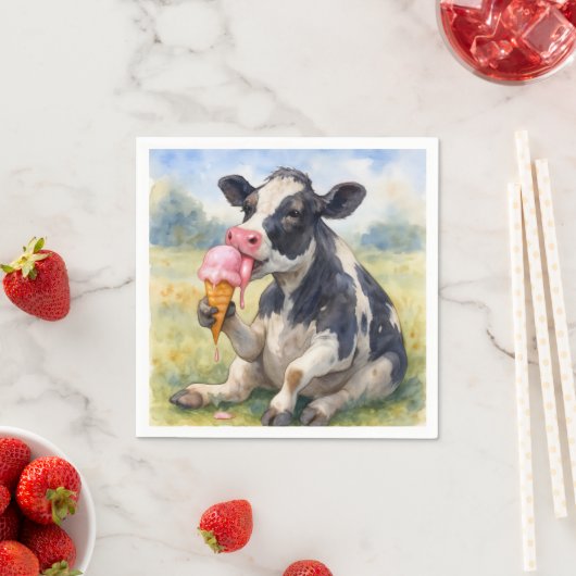 Waterverf Koe likken van een ijskegel Servet (Insitu)