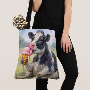 Waterverf Koe likken van een ijskegel Tote Bag