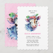 Waterverf Koe met Florals Girl Baby shower Kaart (Voorkant / Achterkant)