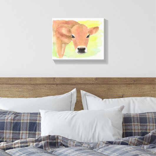 Waterverf Koe omgepakt Canvas (Insitu (Slaapkamer))