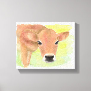 Waterverf Koe omgepakt Canvas Afdruk