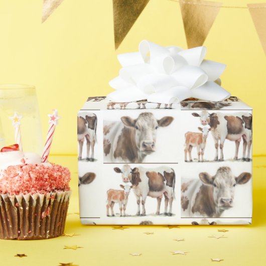 Waterverf Koeien en kalveren Cadeaupapier (Verjaardagsfeest)