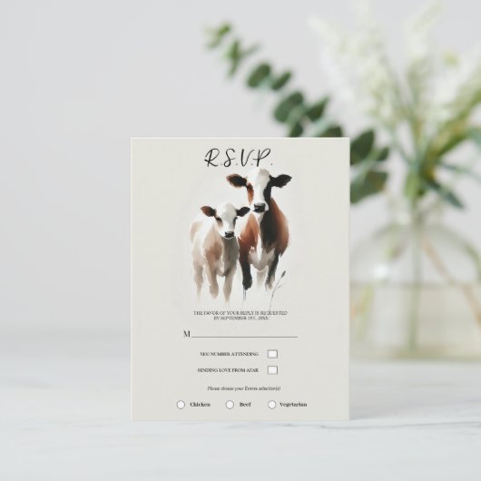 Waterverf Koeien Minimale rustieke bruiloft Kaart (Staand voorkant)