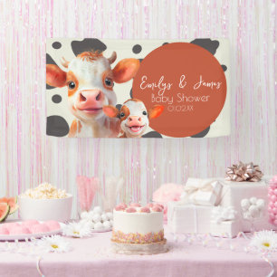 Waterverf Koeienprint Patroon Baby Shower  Spandoek
