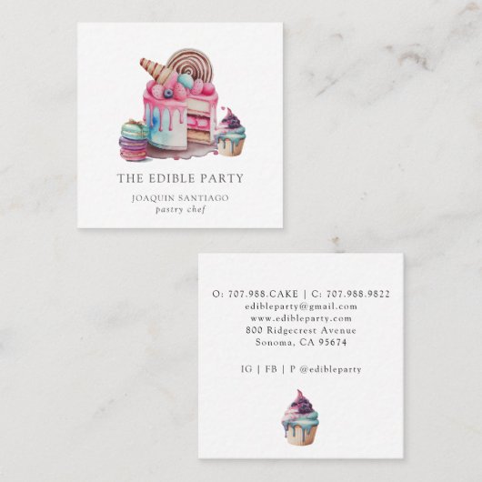 Waterverf koekjes en desserts gebak vierkante visitekaartje (Voorkant / Achterkant)