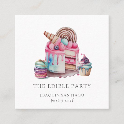Waterverf koekjes en desserts gebak vierkante visitekaartje (Voorkant)