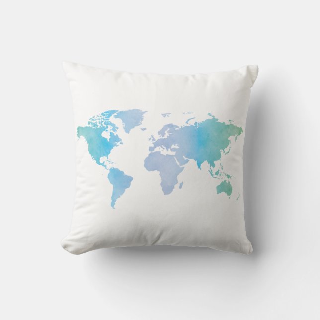 Waterverf Koel Wereldkaart Kussen (Voorkant)