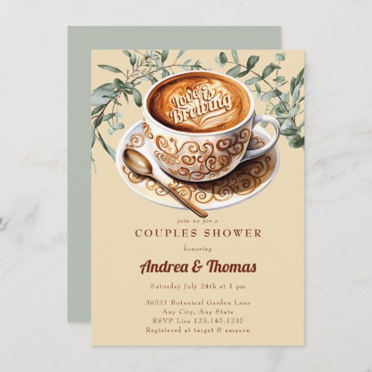 Waterverf Koffie | Couple's Shower Uitnodiging (Voorkant / Achterkant)