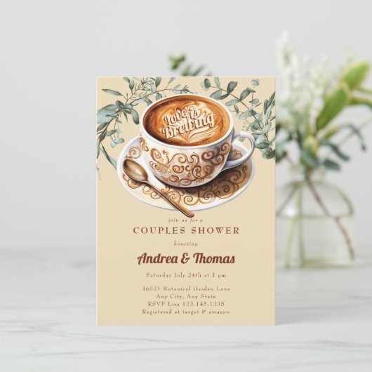 Waterverf Koffie | Couple's Shower Uitnodiging (Staand voorkant)