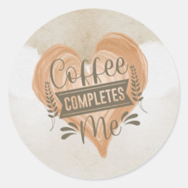 Waterverf "Koffie maakt me compleet" Ronde Sticker