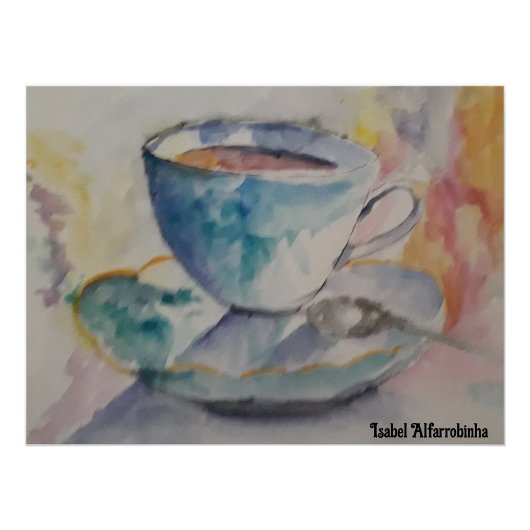 Waterverf koffie-mok en saucer-Poster Poster
