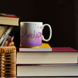 Waterverf koffie mok lavendel bloemen