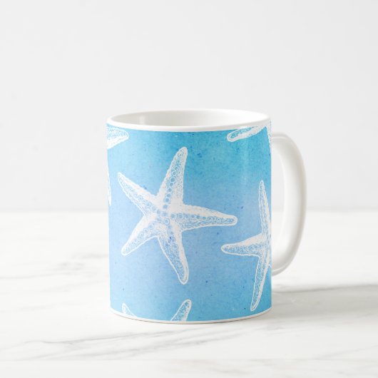 Waterverf Koffie-Mok - Starfish Turquoise Koffiemok (Voorkant rechts)