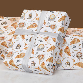 Waterverf Koffiebakkerij Patroon met Merk Logo Cadeaupapier